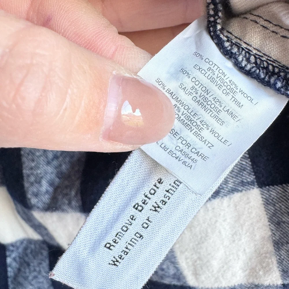J. Crew Women XS navy blue white gingham plaid 1/4 zip jacket‎ Shacket cabincore